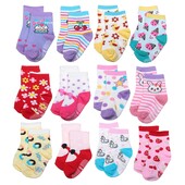 12 пар, детские разноцветные носки со стопперами