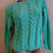 Теплый стильный мятный свитер ручной вязки супер качества!