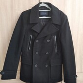 Zara стильное стеганное пальто с кожаной отделкой размер S M