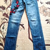 Молодёжные синие джинсы с бахромой Zara trafaluc, размер- 36 (S)