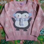 Свитер кофта пингвин светр вязаный f&f 5 6 116 110 новогодний новорічний