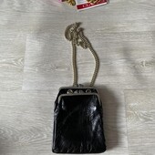 Маленькая кожаная черная сумка кошелек