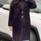 Женский кардиган пальто Альпака удлененное теплое фиолет.