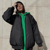 Жіноча зимова Куртка-Бомбер English style 46-48 рр. Зимняя куртка оверсайз чёрная 040620 пф