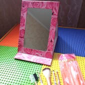 Зеркало книжка косметическое + набор кистей для макияжа