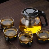Сервиз чайный из 5 предметов на 4 персоны, заварник и набор чашек с подстаканником