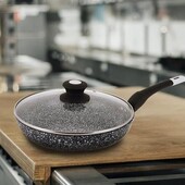 Сковорода із кришкою 22 см темний граніт | Антипригарна сковорода Гранітна сковород