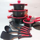 Набір кованого посуду Чорний Top Kitchen з мармуровим покриттям на 16 предметів