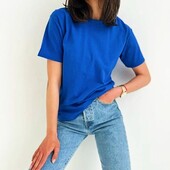 ⇑ Базова жіноча футболка з бавовни, синя, розмір ХL