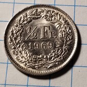 Монета Швейцарії 1/2 франки 1969
