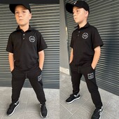 Дитячі комплекти хлопчик футболочка поло з вишивкою штани 146-164 см. Детский костюм 09580 си