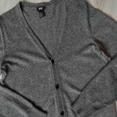 H&M брендовый вязаный мужской кардиган цвет серый меланж размер XS S