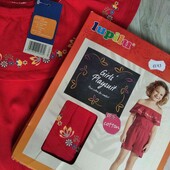 Lupilu брендовый хлопковый ромпер цвет красный с орнаментом на девочку 4/5 лет 