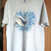 Хлопковая мужская футболка с принтом Дельфин, Hanes, размер - Lн