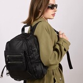 Классный женский рюкзак из мягчайшей эко-кожи! черный 36*32*23см