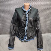 Женский оригинальный утеплённый кожаный пиджак/куртка на подкладке, р.S/M