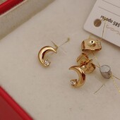 очень красивые серьги-гвоздики с фианитами, позолота 585 пробы