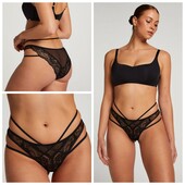 Hunkemoller! Жіночі труси з мереживом і сіточкою, страп-панти, бразиліани 2xs розмір caviar! Лот 74
