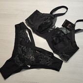 Hunkemoller! Жіночий комплект зі сріблом: бюстгальтер 80Е, трусики М розмір caviar! Лот 712