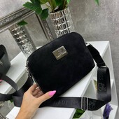 Жіноча невелика сумка натуральний замш чорний довга ручка на плече