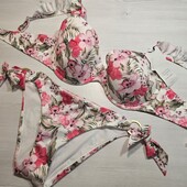 Hunkemoller! Квітковий роздільний жіночий купальник 75F, низ S розмір white! Лот 23