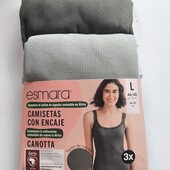 3 шт. Женская майка на тоненьких брительках от Esmara, L, рубчик , набор 3 шт.