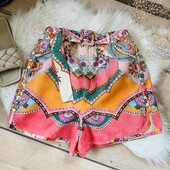 Zara floral shorts women pink orange linen blend high rise Льняні шорти з нової колекції