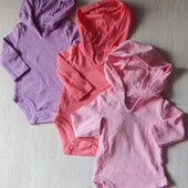 3шт. боді з довгим рукавом hanes для дівчинки 0-6м