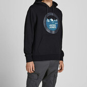 Черная мужская толстовка свитшот худи с капюшоном Jack & Jones