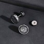 Сережки цвяшки принт вікінги, компас, руни, медсталь