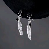 Сережки цвяшки, перо, пір'я, циркон, сріблення 925
