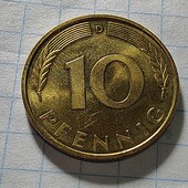 Монета Германії 10 пфенінгів 1995