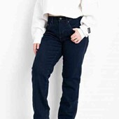 9834-60 темно-синие женские теплые джинсы (флис, стрейчевые,