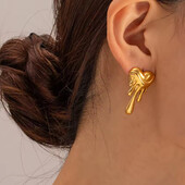 Сережки цвяшки серце, потікше золото, краплі. Медзолото