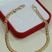 Шикарный браслет 18,5 см, плетение двойной ромб. Позолота 585 пробы 18К.