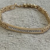 Красивейший браслет с дорожкой циркония, позолота 18К , длина 17 см+1.5 см, ширина 6 мм