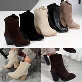 36-41 рр ботильони - казаки на каблуці натуральна замша/шкіра демі/зима чорні, капучино, бежеві, кор
