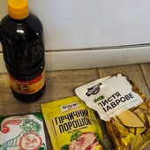 Гірчичний порошок + крохмаль+ лавровий лист + соевий соус
