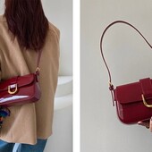 Стильная лаковая Сумка 24Х16 Х6см в двумя ремешками. Бургунди.