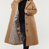 Теплый стильный плащ-тренч утеплювач слимтекс Батал .Riches р. 54. светлый беж.