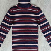 Primark брендовый трикотажный гольф рубчик цвет марсала/полоска размер XS S