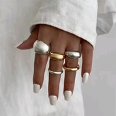 Набір 5 шт, каблучки, кільця об'ємні, краплі, випуклі, золото, срібло