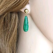 Сережки кульки з краплею, натуральний камінь, медзолото
