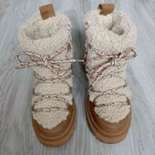 Zara брендовые теплые стильные сапожки замша + экокожа цвет рыжий размер 31