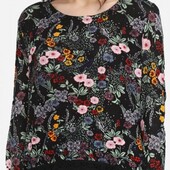 Трикотажная блуза в цветы с кружевом h&m, р.xs