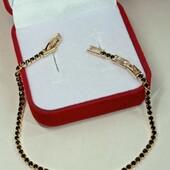 Великолепный браслет дорожка чёрных фианитов 17-19 см. Позолота 585 пробы 18 К.