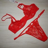 Комплект бюстгальтер та стрінги мережево червоний primark