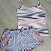 F&F + atmosphere брендовый пижамный комплект майка + шортики вискоза!!!размер евро 40