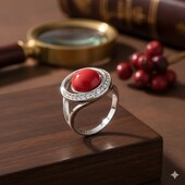 Срібна каблучка з коралом 18 розміру