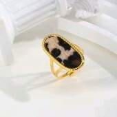 Овальна леопардова каблучка, кільце. медзолото, хутро. Розмір регулюється